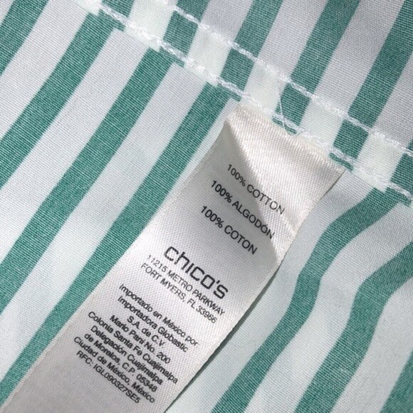 Chico’s no iron size 1 green striped cotton top - Picture 6 of 6